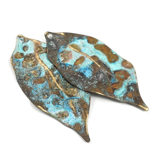 8ps Custom leaf charm 1 hole Leaf brass bead Rustic vintage patina Texture pendant Earring metal findings Handmade Jewelry maker 690