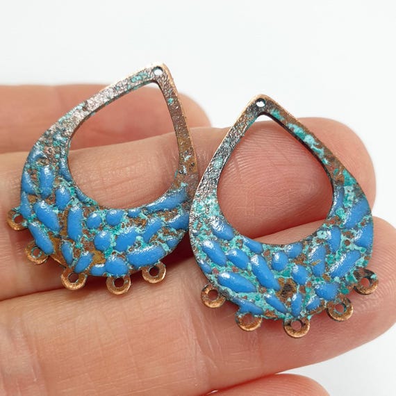 Copper Earring Connector 2ps Copper Blue Hot Enamel Holes Copper