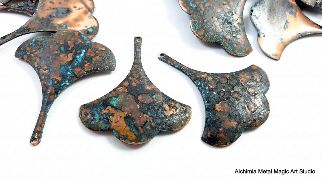 LAST 4ps Copper Leaf Charm 1 Hole Vintage Aged Patina Copper Jewelry