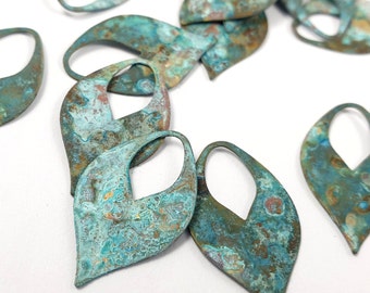 20ps Metal drop blank Brass charms Verdigris blue patina for handmade jewelry Rustic color earring component Boho finding Metal supply 643C