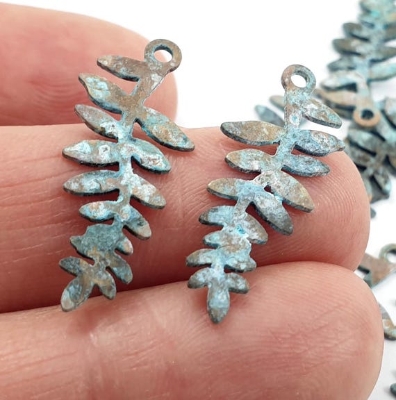 8ps Leaf Earring Charm Raw Brass Texture Bead Hole Rustic Aged