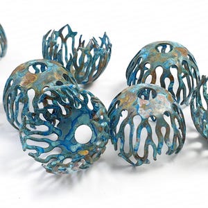 4ps Gemstone brass caps Verdigris aged blue patina for handmade making Flower cap Brass charms Bohemian findings Boho patina components 291