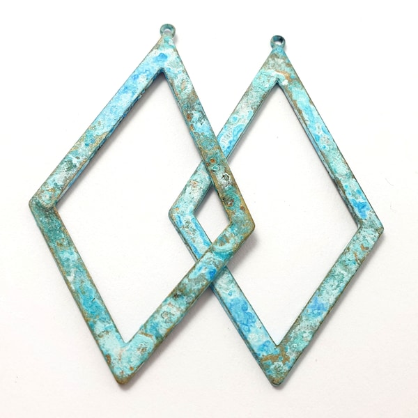 6ps Rhombus earring blank Brass textured minimalist charm 1 hole Unique rustic patina Jewelry handmade maker Necklace geometric bead 809