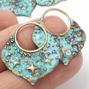 6ps Star hammered wavy charm Brass petal pendant Jewelry making patina supply Handmade texture bead Vintage Boho earring star component 750