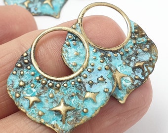 6ps Gwiazda młotkowana falista zawieszka z płatkami z mosiądzu, patyna do wyrobu biżuterii, ręcznie robiony koralik z teksturą, kolczyk Vintage Boho, element gwiazdy 750