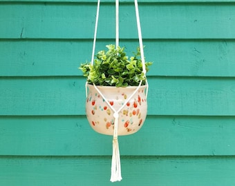 Jardinière minimaliste avec franges, macramé, suspension à plantes, corde de coton, modèle minimaliste