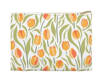 Floral Accessory Pouch, Tulip Pattern, Zipper Pouch, Pencil Case, Coin Purse