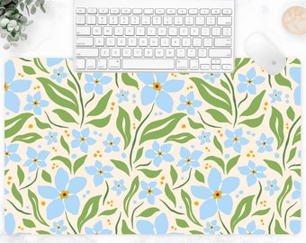 Floral Desk Mat, Blue Flowers, Keyboard Mat, Desk Pad, Tech Accessories, Large Gaming Mouse Pad