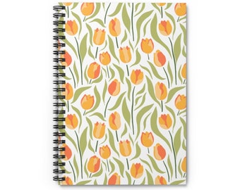 Floral Spiral Notebook, Tulip, Writing Journal, Notepad, Food Journal, Cute School Supplies