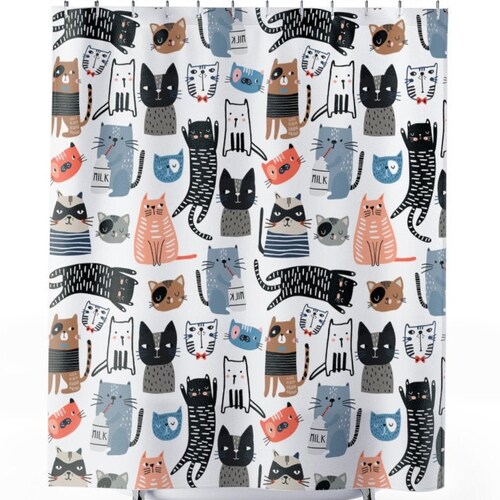 Cat Shower Curtain Shabby Chic Shower Curtain Shower Etsy