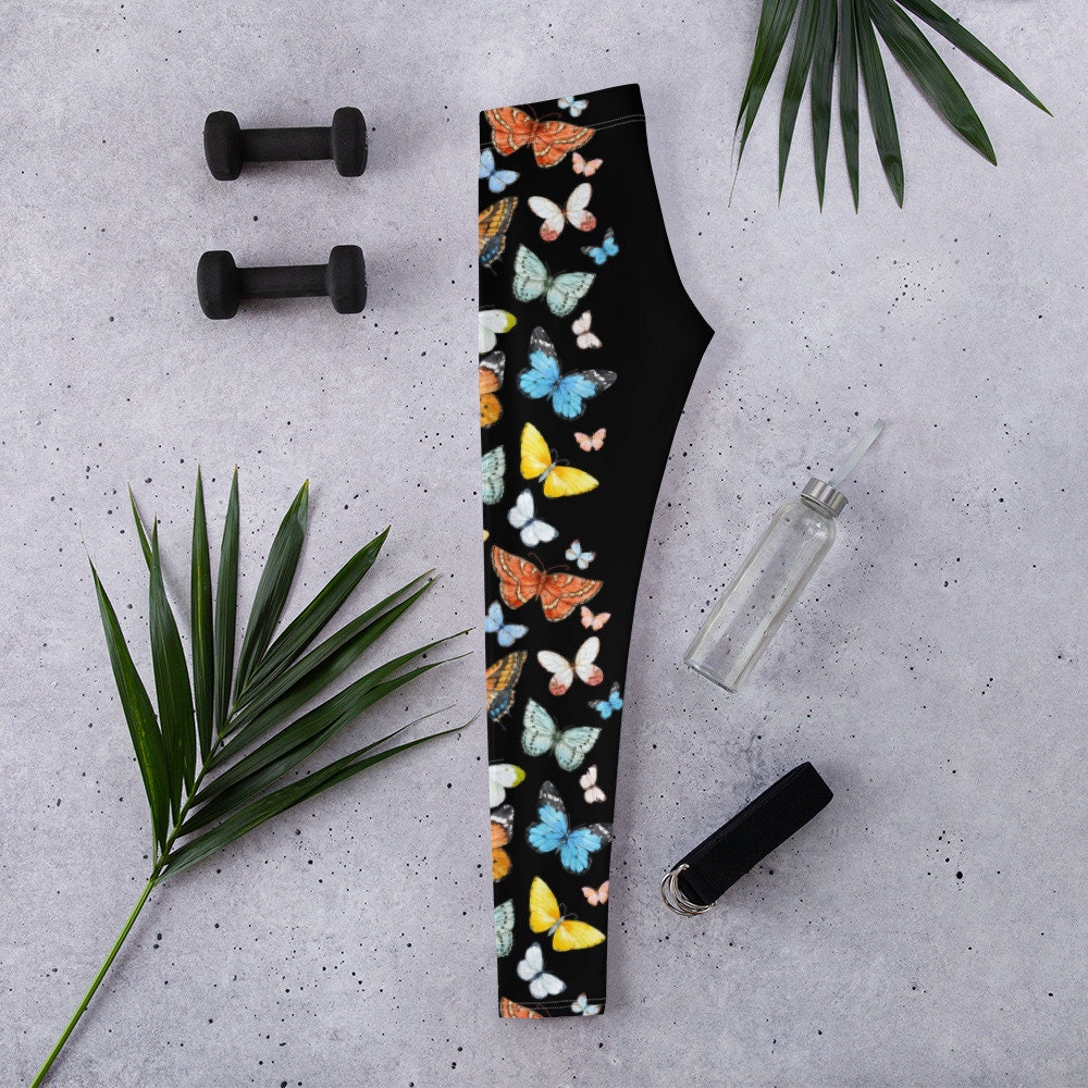 Yellow Butterfly Pattern Print Women's Leggings