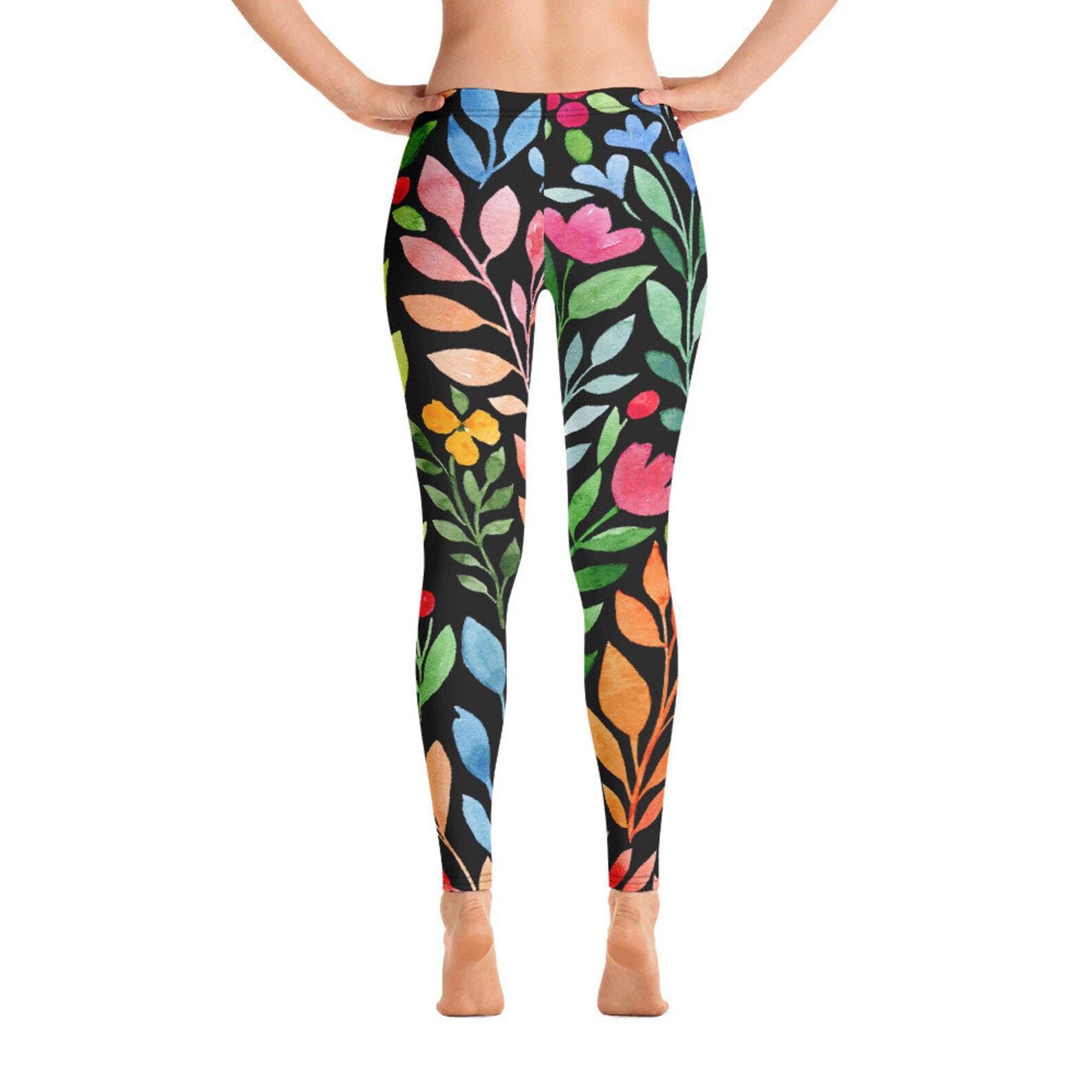 Girls Pink Watercolor Floral Buttery Soft Leggings