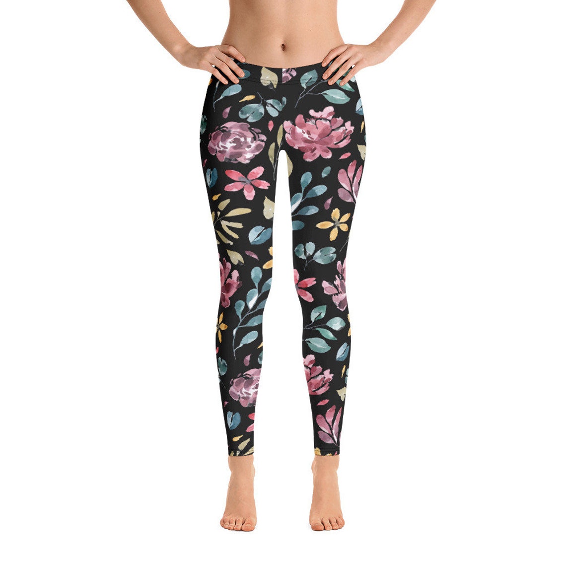Girls Pink Watercolor Floral Buttery Soft Leggings main image 1