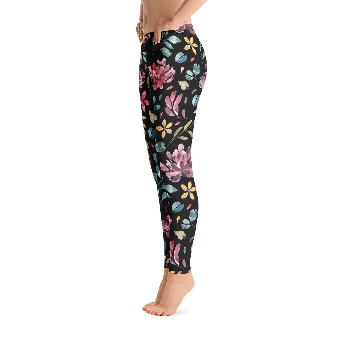 Girls Pink Watercolor Floral Buttery Soft Leggings main image 0