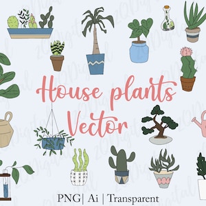 Indoor House Plants Vector Clipart | Pothos Clipart | Fiddle Leaf Fig Vector Clipart | Snake Plant Clipart | Spider plant clipart