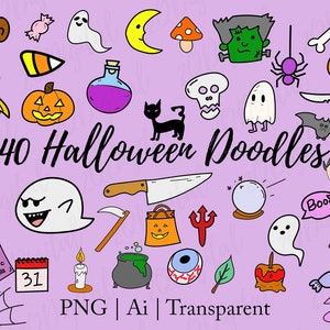 Halloween Doodles Vector Clipart | Cute Halloween doodles clipart | Halloween Vector digital download | Ghost Doodles Clipart