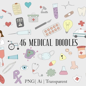 Medical Vector Art Digital Download 46 Medical Clipart | Doctor Doodle | Doctor Clipart Vector | Medicine Vector | Virus Clipart