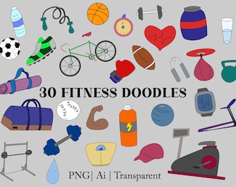 Workout Clipart | Fitness Vector Art Digital Download | 30 Clipart | Gym Clipart | Fitness Doodle | Fitness Clipart Vector