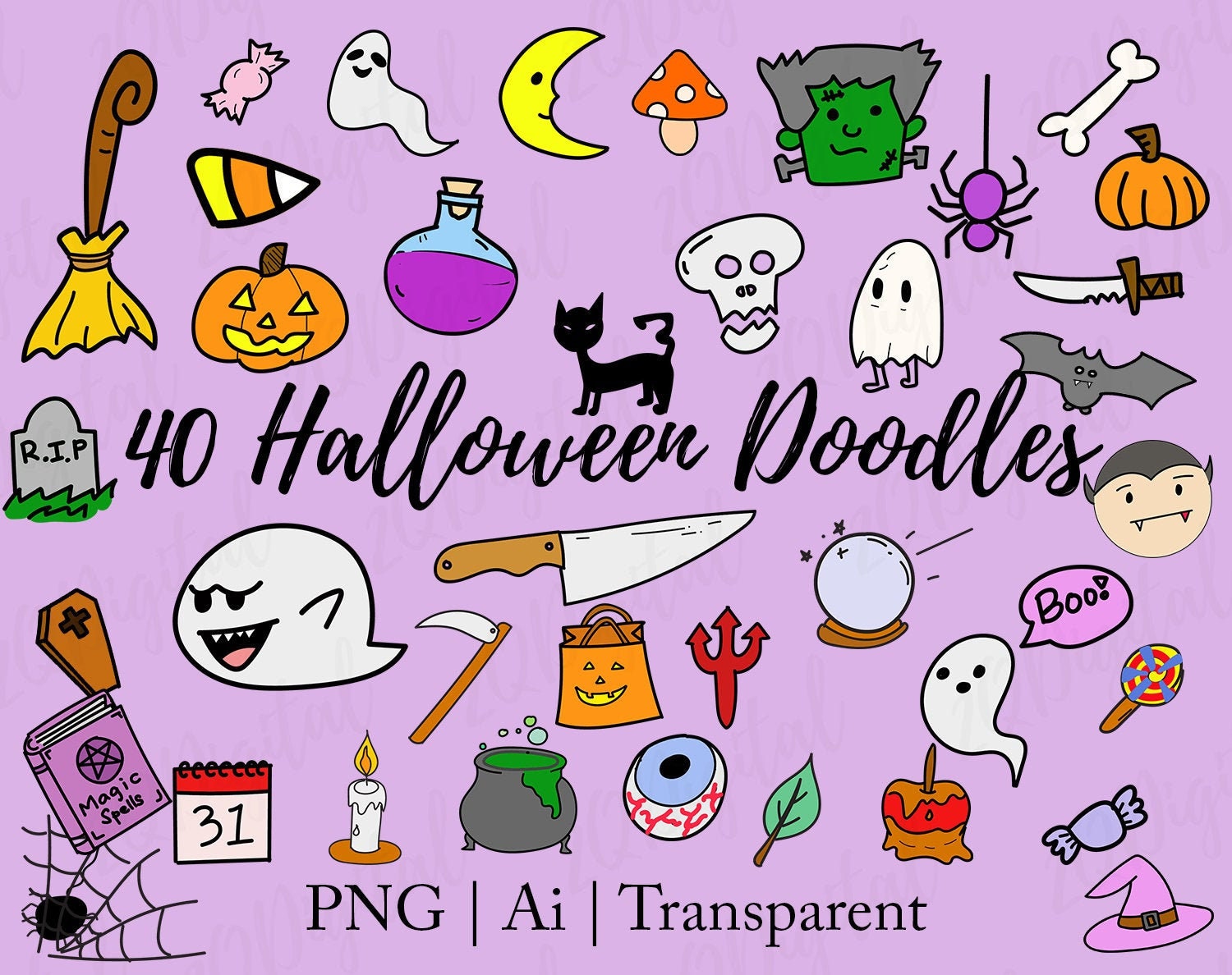 Halloween Doodles Vector Clipart Cute Halloween Doodles Clipart