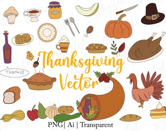 Clipart vectoriel de Thanksgiving | Clipart Turquie | Clipart de Thanksgiving | Clipart de dîner de Thanksgiving | Clipart de citrouille | Corne d'abondance clipart