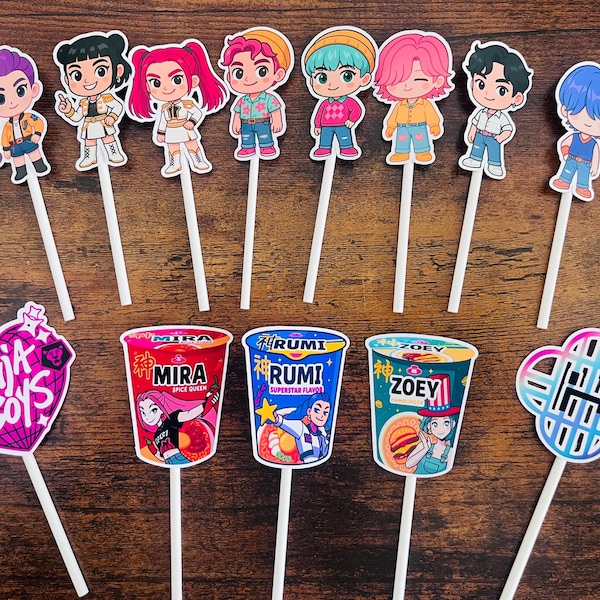 K-Pop Demon Hunters Party Decorations Cupcake Toppers, Huntrix Cupcake Topper, K-Pop Huntrix Saja Boys Cupcake Toppers
