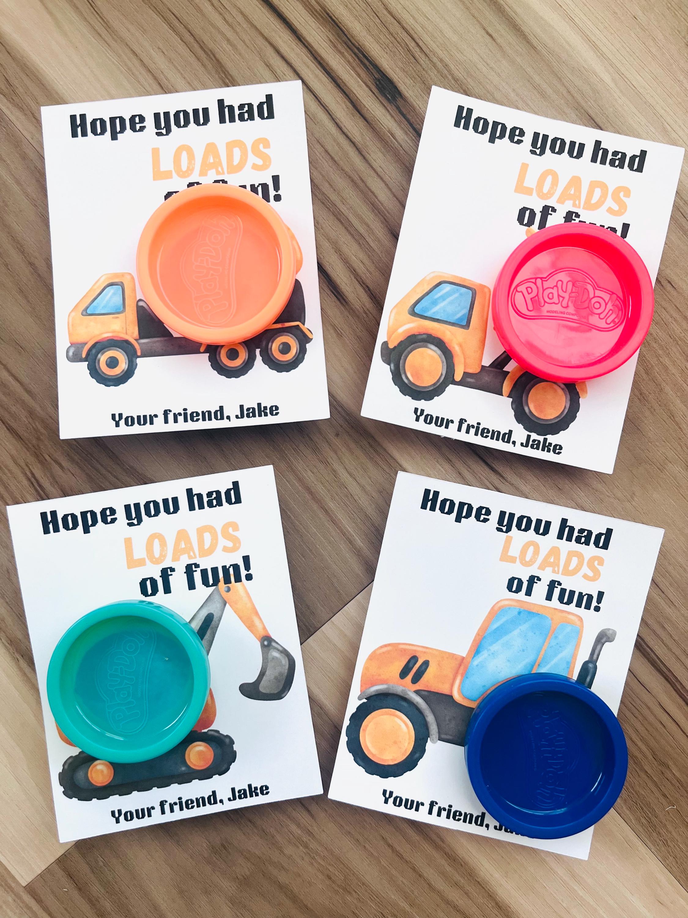 Construction Play doh party favor cards, birthday party favor cards, play-doh party favor, treat bag favor, play dough party favor, trucks