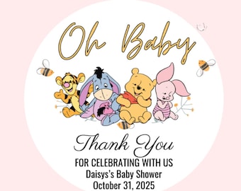 Pooh Bear Stickers, Pooh Bear Baby Shower Labels, Winnie Honey Favor Stickers