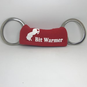 May include: Red bit warmer with a white horse silhouette and the text "Bit Warmer" in white.