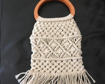 Macrame Wooden Handle Handbag