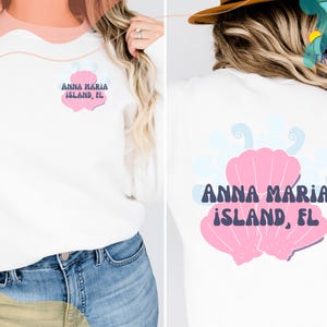 Sudadera con cuello redondo con diseño de conchas marinas en colores pastel para donaciones de ayuda por el huracán en Anna Maria Island, FL - Diseño playero de capricho costero -