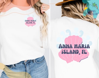 Anna Maria Island, FL Hurricane Relief Donation Pastel Seashell Crewneck Sweatshirt - Coastal Whimsy Beach Design -