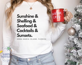 Anna Maria Island Long Sleeve Tee - Florida Hurricane Relief - Soft Lightweight Bella + Canvas Shirt - Sunshine, Shelling, Seafood, Sunsets