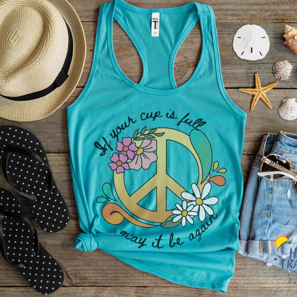 Dead Inspired Peace Sign Ripple Racerback Tank Top - Fill Your Cup Again! Women's Racerback Tank