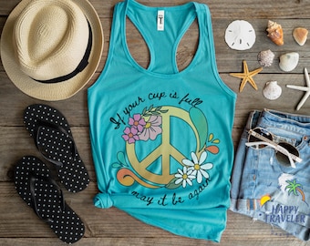 Dead Inspired Peace Sign Racerback Tank Top - Fill Your Cup Again! Women's Racerback Tank