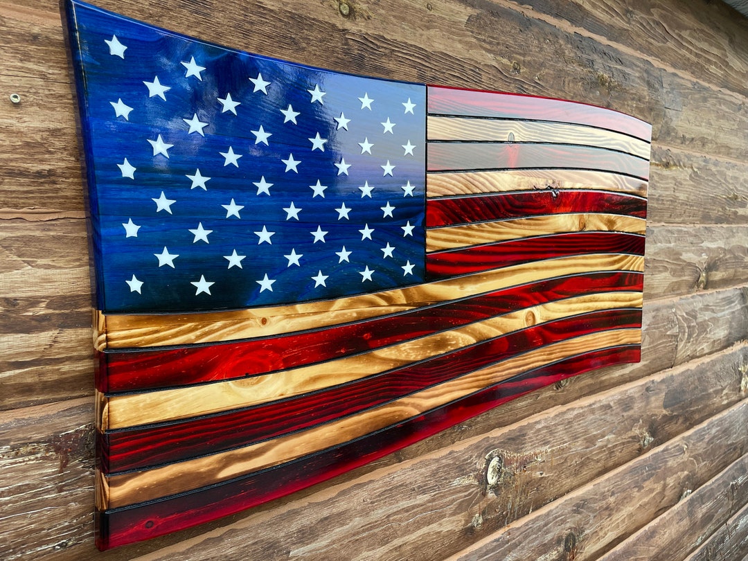 Rustic Wavy Wooden American Flag: Charred Wall Art - Etsy