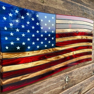 Rustic Wavy Wooden American Flag: Charred Wall Art