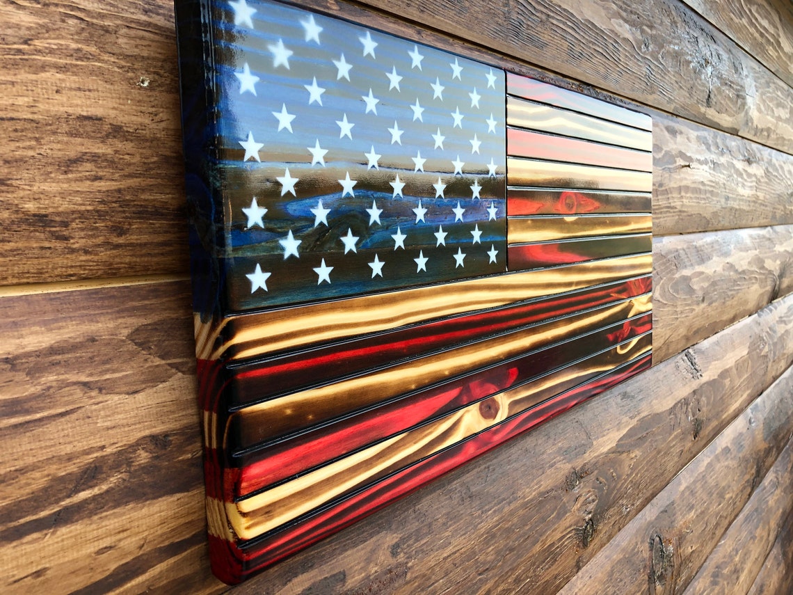 Vertical Rustic Wooden Color American Flag Wall Decor Charred - Etsy
