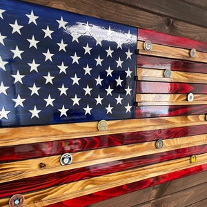 Challenge Coin Display Wooden American Flag, Home Display, Challenge Coin Shelves, Collection Display, Military Gift