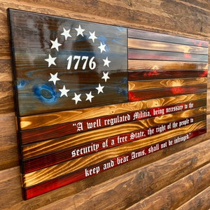 Charred Betsy Ross Flag: 13 Star American Flag with 2nd Amendment