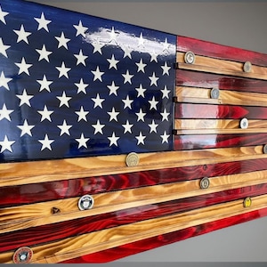 Challenge Coin Display Wooden American Flag, Home Display, Challenge Coin Shelves, Collection Display, Military Gift