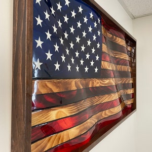 3D Wavy Rustic Wooden American Flag, Waving American Flag, Charred American Flag, Classic American Flag, Living Room Wall Art