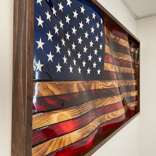 3D Wavy Rustic Wooden American Flag, Waving American Flag, Charred American Flag, Classic American Flag, Living Room Wall Art