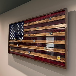 Framed Challenge Coin Wooden American Flag Display: Military Gift, American Wooden Flag, Rustic American Flag, Patriotic, Wall Art Decor