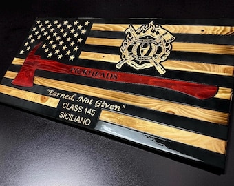 Custom Engraved Firefighter Axe Flag: Thin Red Line, Charred Wood American Flag