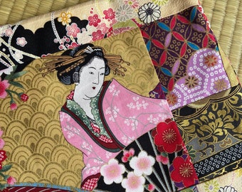 Rechthoekige schoudertas, gemaakt van een patchwork van Japanse stoffen.