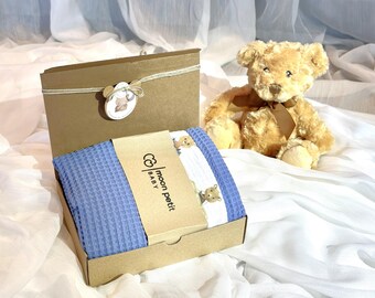 Spersonalizowany kocyk dla niemowląt dla dziewczynek i chłopców, organiczny bawełniany kocyk dla niemowląt z imieniem, spersonalizowany prezent na baby shower dla noworodka, kocyk dla niemowląt z waflowym wzorem