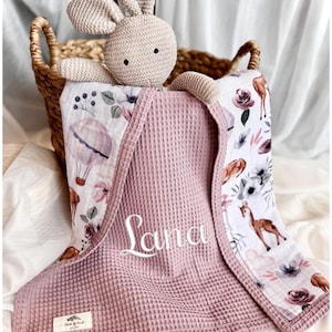 Couverture bébé gaufrée, couverture bébé en coton bio avec prénom, couverture personnalisée pour bébé, cadeau de douche personnalisé brodé nouveau-né