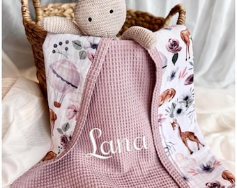 Kocyk dla niemowląt z wafelkiem, organiczny bawełniany kocyk dla niemowląt z imieniem, spersonalizowany kocyk dla dziecka, haftowany prezent na baby shower dla noworodka