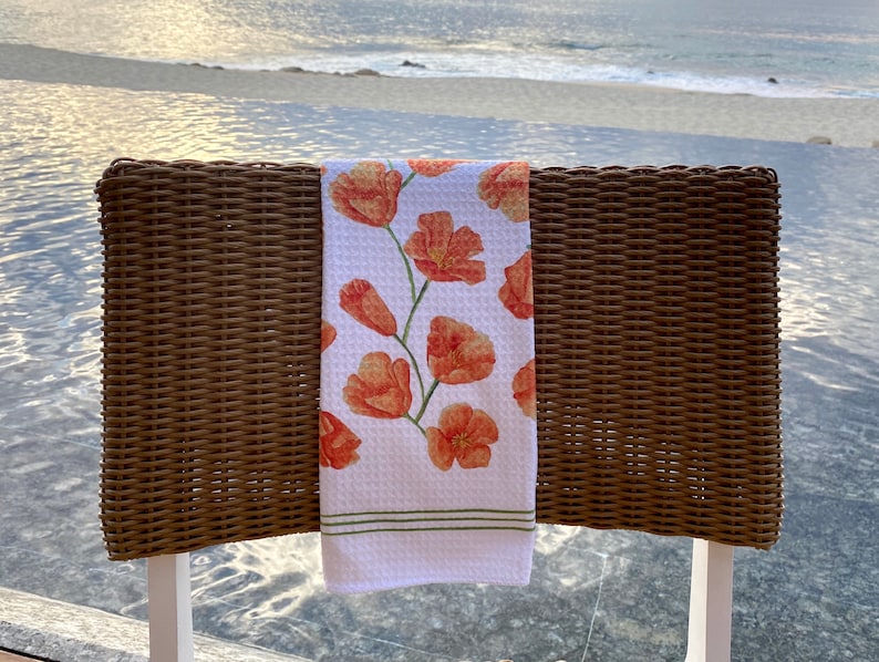 Poppy Flower Dish Towel Kitchen Towel Tea Towel 16''x24'' image 3