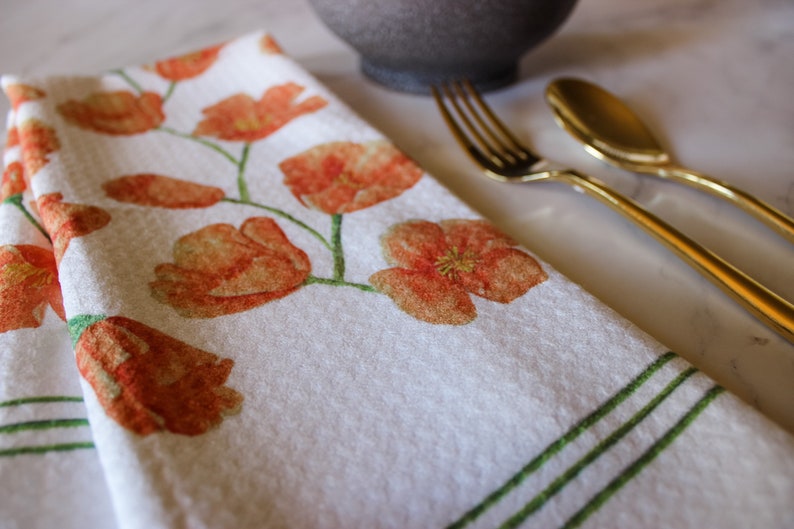 Poppy Flower Dish Towel Kitchen Towel Tea Towel 16''x24'' image 2